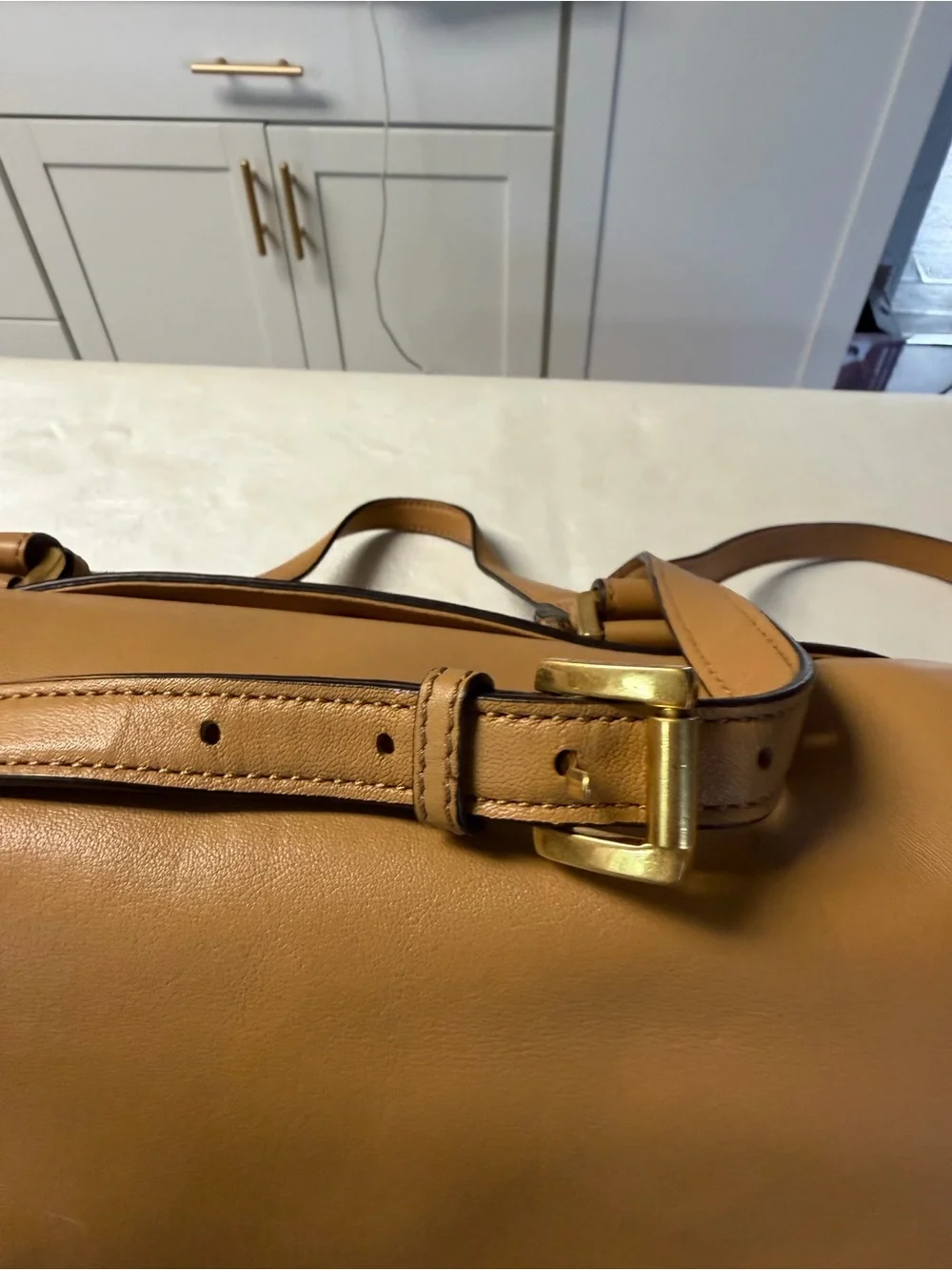Michael Kors Camel Leather Satchel with Gold Hardware